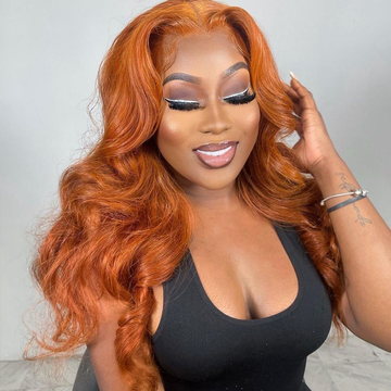 【Orange】Ginger Colored Body Wave 13X4 Lace Frontal Wig 100% Human Hair Wig Pre Plucked